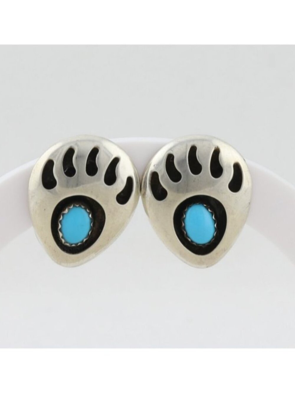 Sterling Silver Turquoise Bear Paw Earrings Stud Post 7/8" x 3/4"